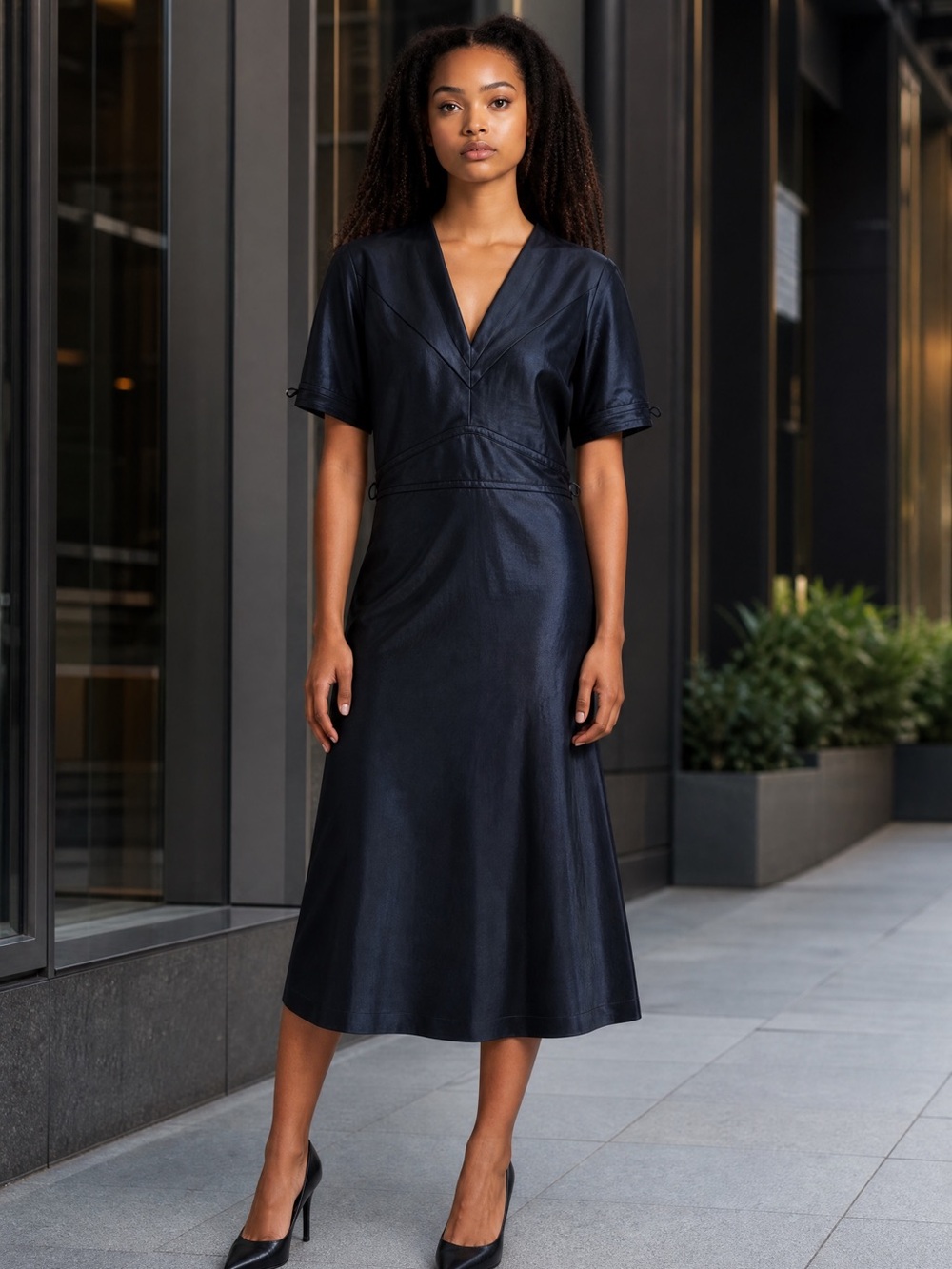 Gucci Black V-Neck Short Sleeve Midi Dress